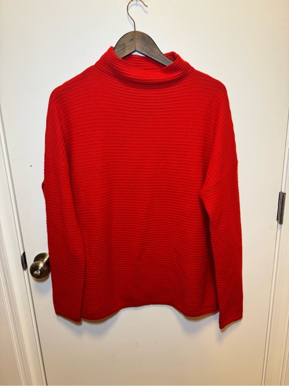 French Connection Bright Red Ribbed Funnel Neck Sweater Size Medium